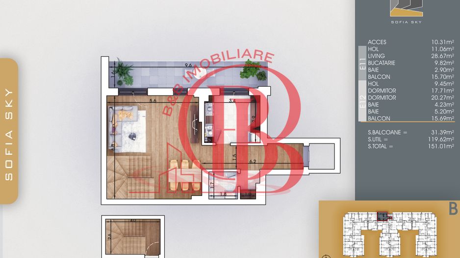 3 camere tip Duplex Living Generos Mutare Rapida 7min metrou - Schiță 4