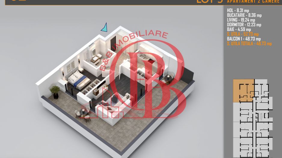 Apartament 2 camere cu terasa Titan-Pallady-Metrou Teclu - Schiță 1