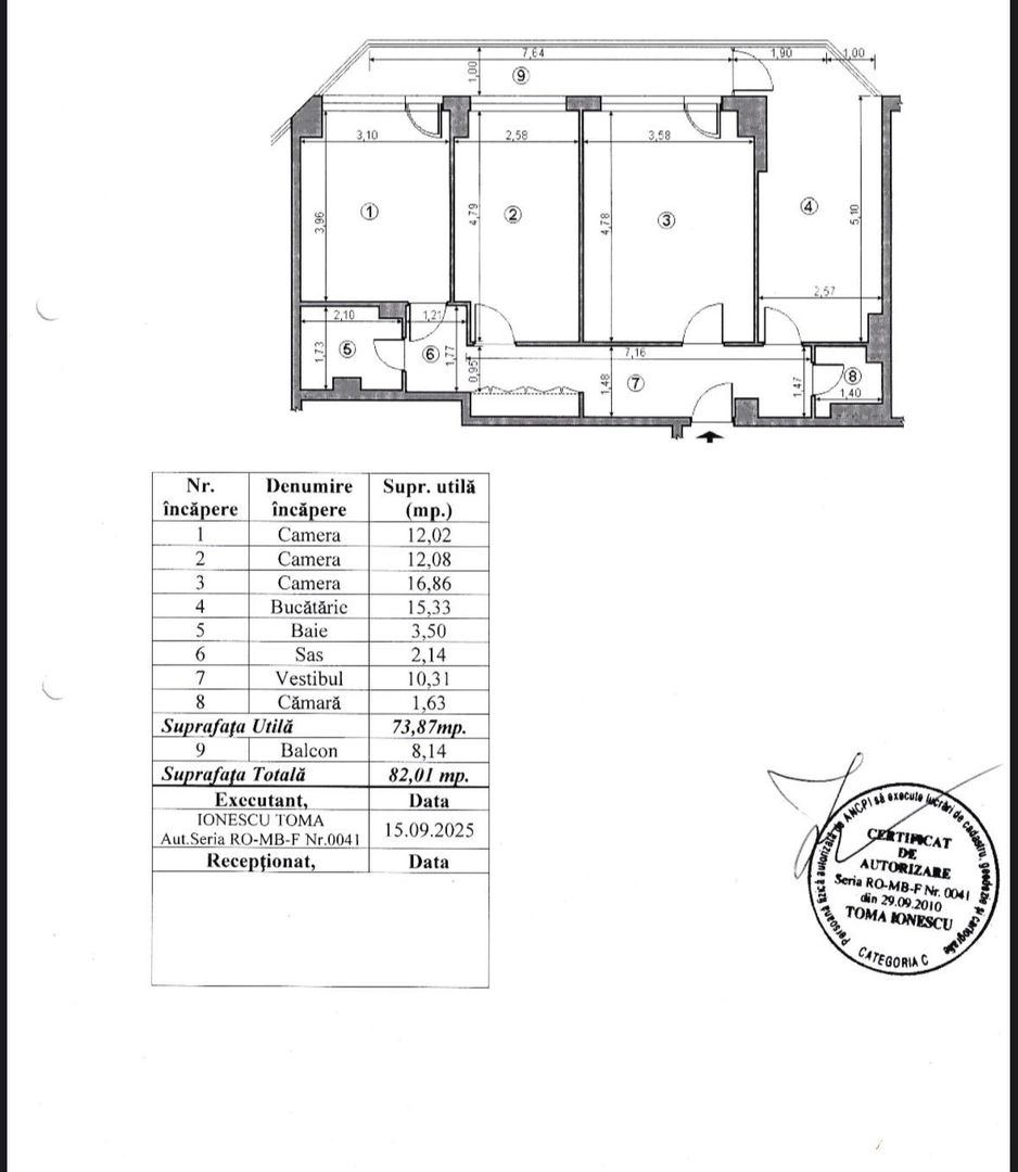 AP. 3 CAMERE 1 MAI, 82 MP UTILI, NEMOBILAT, DECOMANDAT, COMISION 0% - Schiță 9
