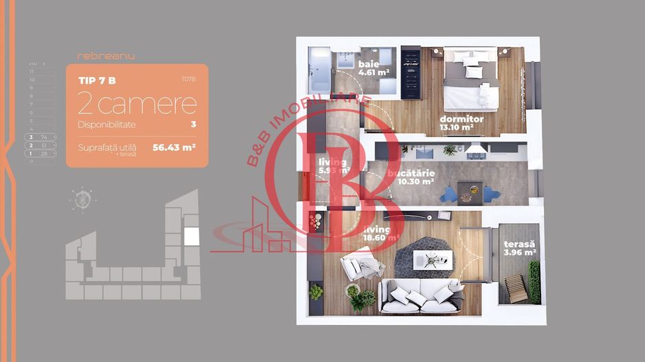 2 camere– Titan – Auchan 1 Decembrie 1918- Metrou Titan - Schiță 17