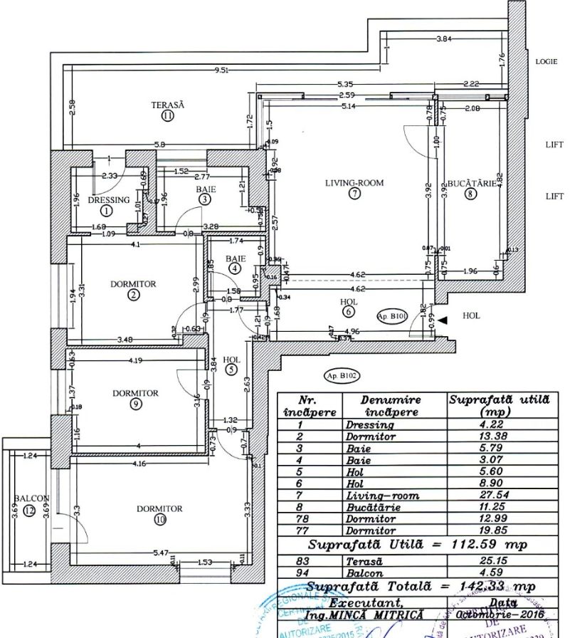 Penthouse 142mp | 4 camere | 2 bai si dressing | MetroCity Academiei - Schiță 9