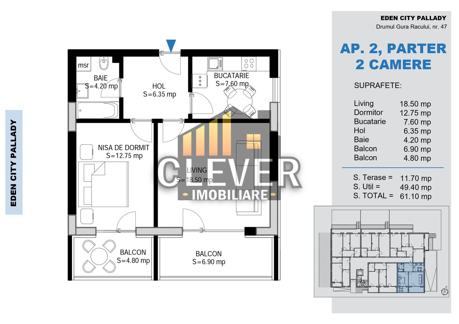 2 camere modern – bloc nou, centrală proprie, Pallady - Schiță 8