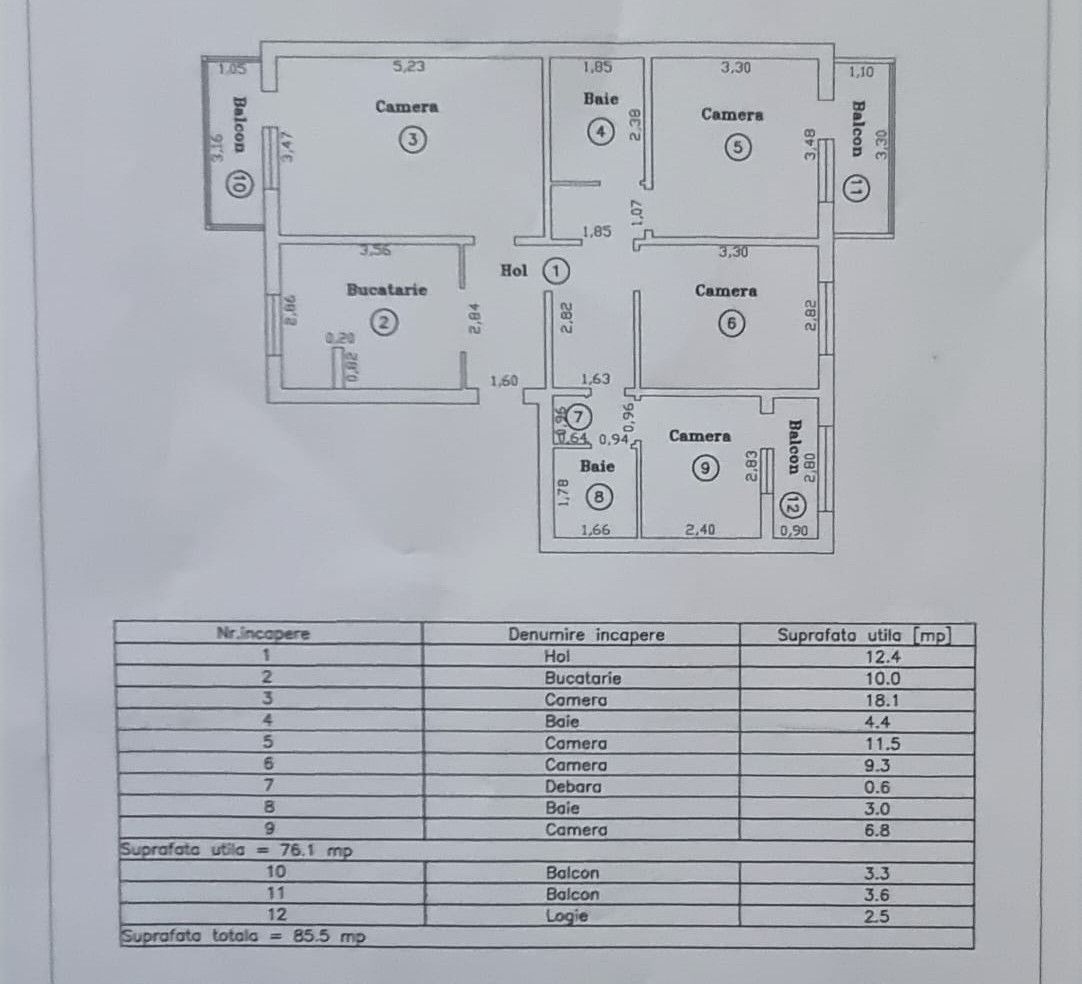 Aradului | 4 camere | Decomandat| Etaj intermediar | 3 balcoane si boxă - Schiță 14