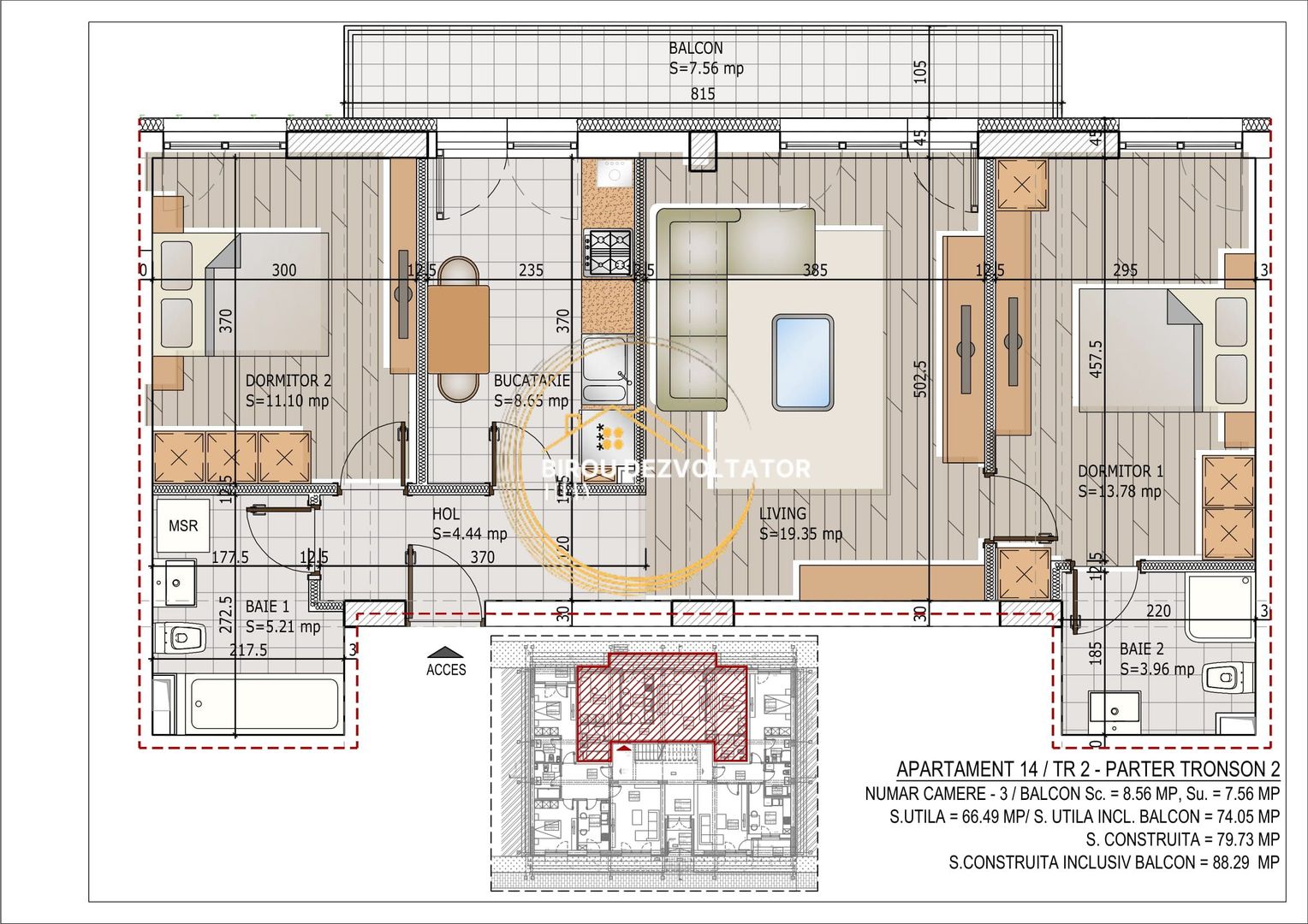 Decomandat Modern 2 bai Metrou Teclu zona verde Titan Pallady ikea - Schiță 3