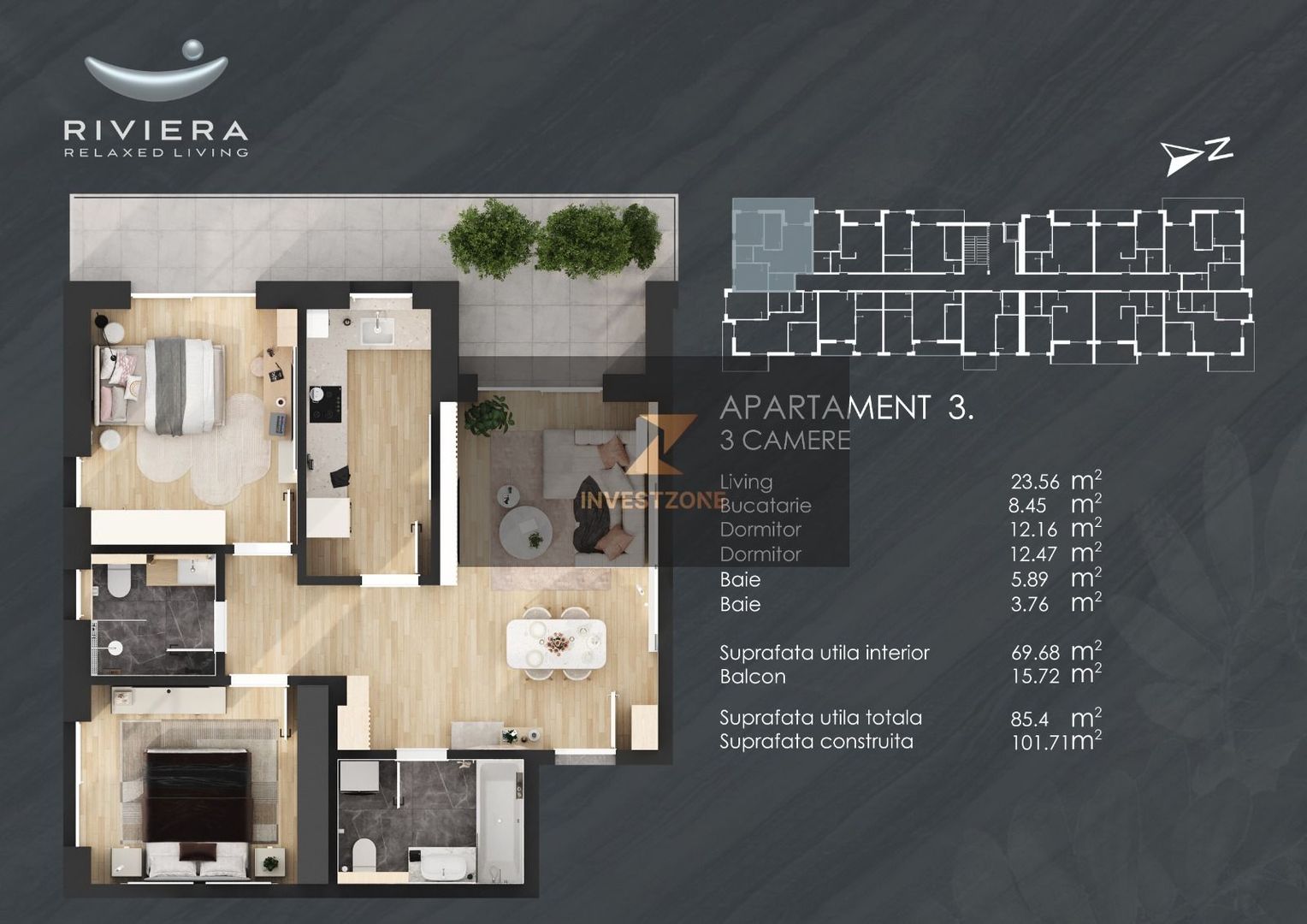 InvestZone vinde apartament 3 camere in complexul Riviera - Poză 1