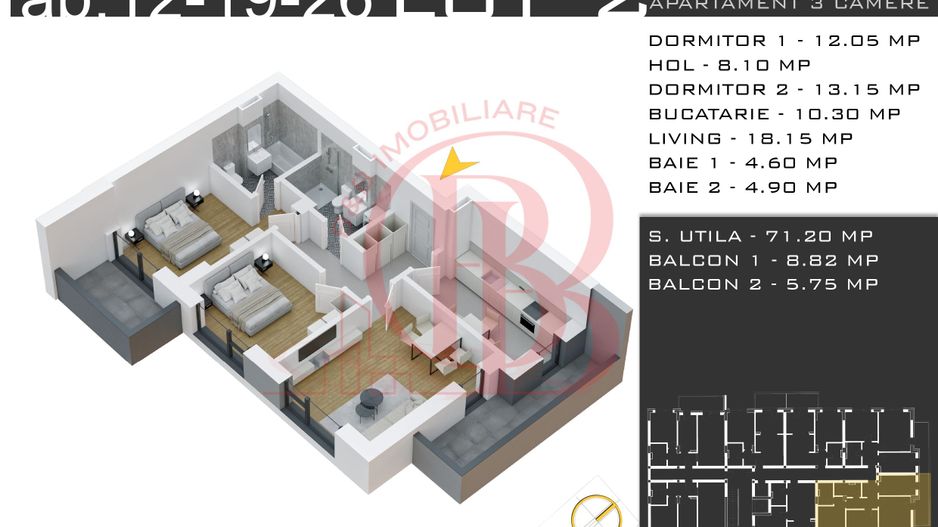 Discount Parcare-Theodor Pallady-3 camere-2 Bai-Decomandat - Schiță 14