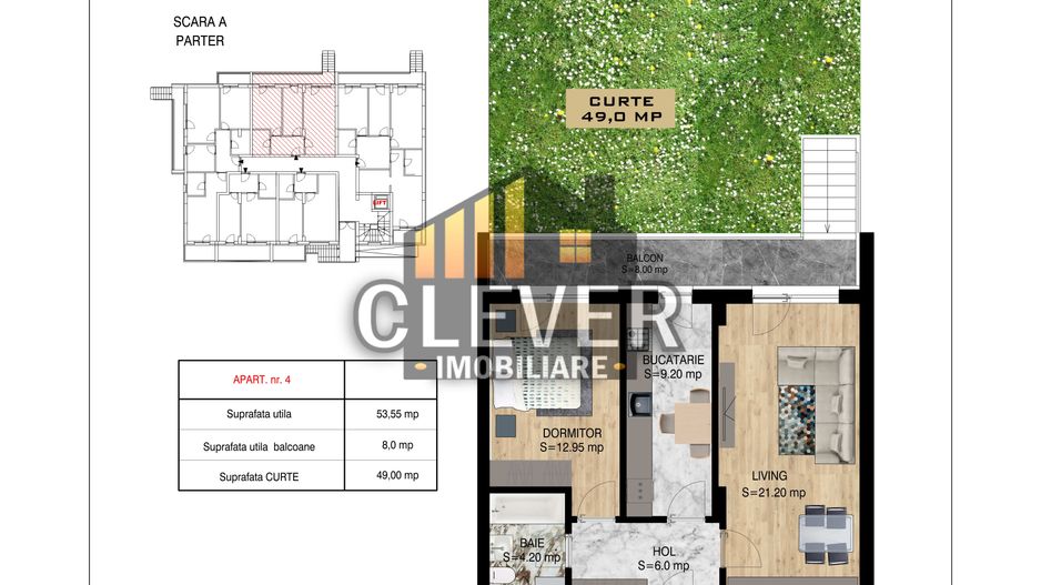 2 Camere | Curte 49 mp | 110,55 mp Total | Pallady | Comision 0% - Poză 1