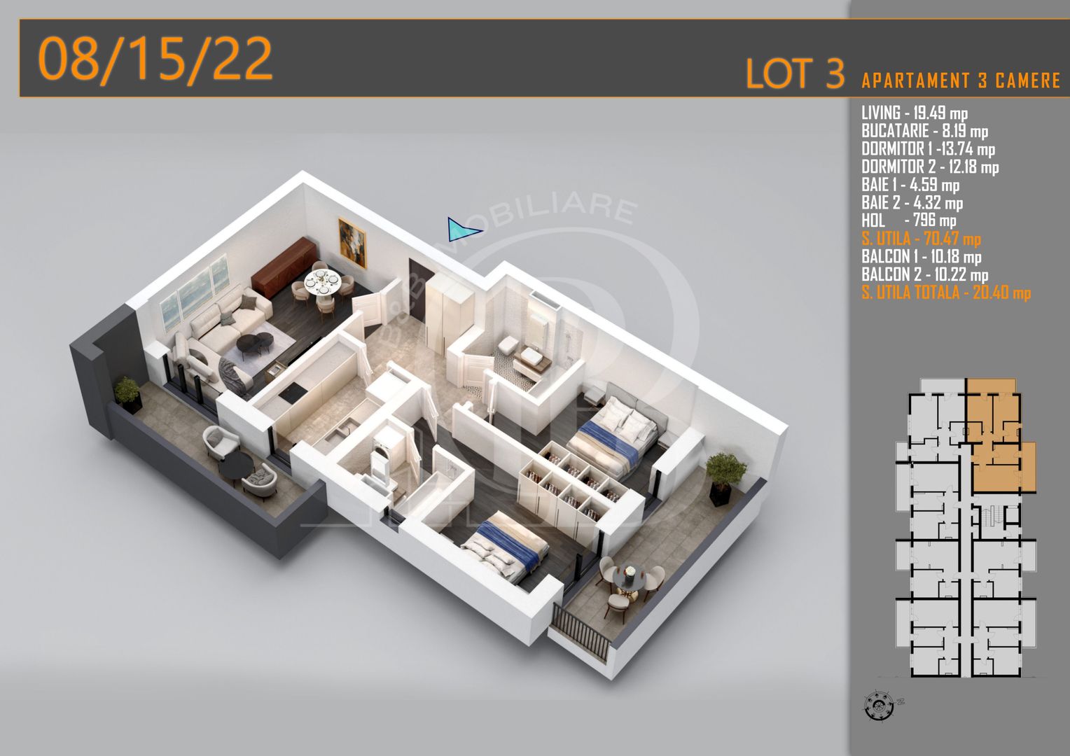 Apartament 3 camere Titan Th. Pallady-Sector 3-Metrou Teclu - Schiță 2