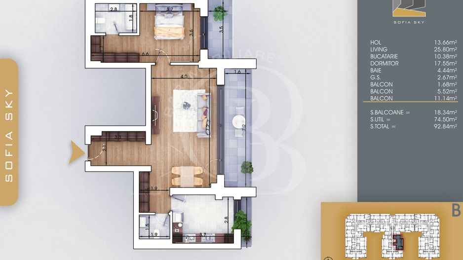 Apartament 2 camere cu 2 bai Bloc Finalizat Theodor Pallady - Schiță 2