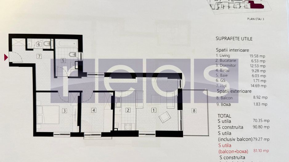 DE VANZARE | APARTAMENT 2 CAMERE + BIROU 9 MP  | ZONA EMINESCU - Poză 2