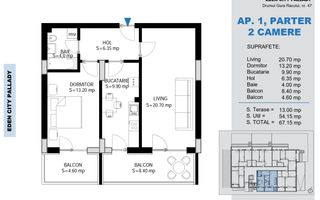2 camere spațios, parter, 67 mp – încălzire în pardoseală - Schiță 8