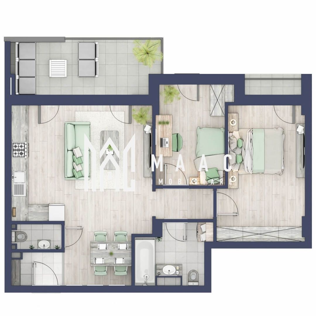 Apartament 3 camere | Balcon 10.6 mp | Etaj 1 | Turnisor - Poză 1