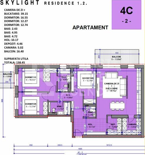 Apartament 4 camere spațios, etaj 12 – Sky Light Residence - Poză 9