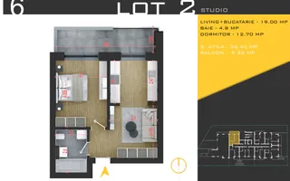 Studio 2 camere Ideal Investitie - Comision 0 - Th. Pallady - Schiță 14