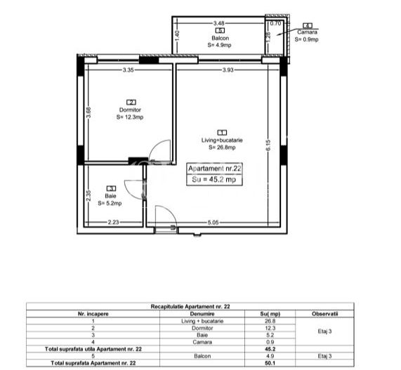 Dezvoltator | Apartament 2 Camere | 47 mp | Parcare Zona Eroilor - Poză 13