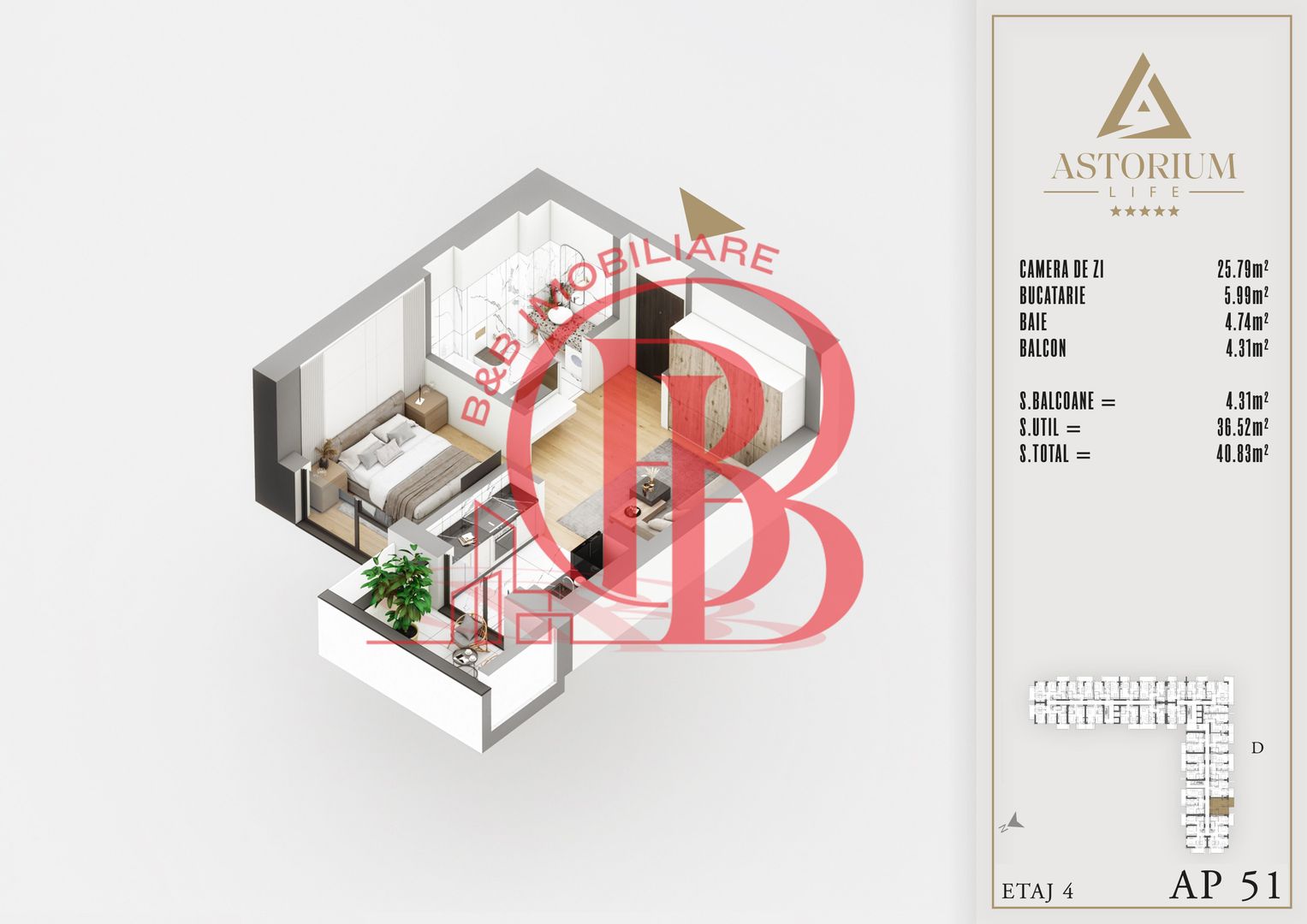 2 camere tip studio proiect premium titan pallady - Schiță 2