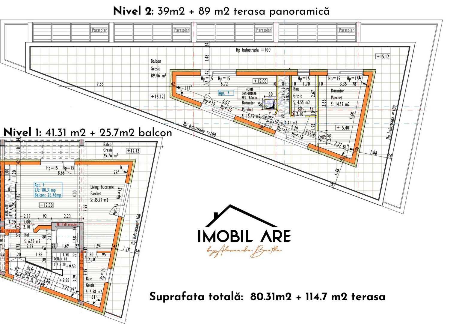 Penthouse cu 3 camere dispus pe două nivele cu terasă panoramică - Poză 3