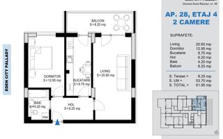Apartament 2 camere Theodor Pallady Metrou Nicolae Teclu - Schiță 2