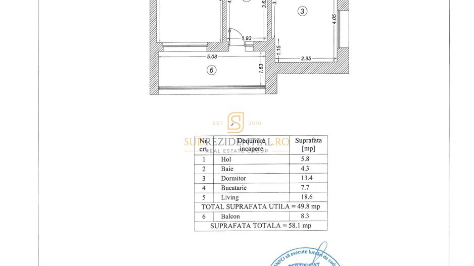 Apartament 2 camere nou | 58 mp total | Balcon 8 mp | Poștalionului - Schiță 7