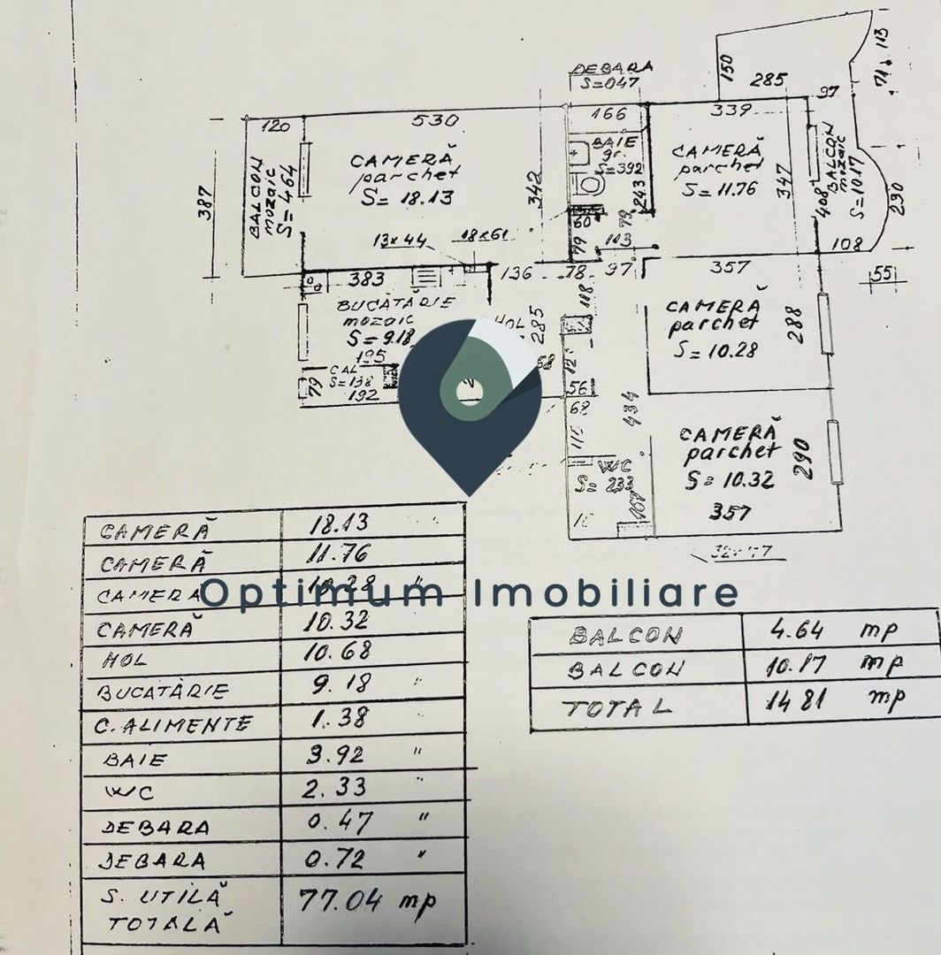 Apartament cu 4 camere, 77 mp, etaj 3/4 in Plopilor, zona Babes ! - Schiță 10