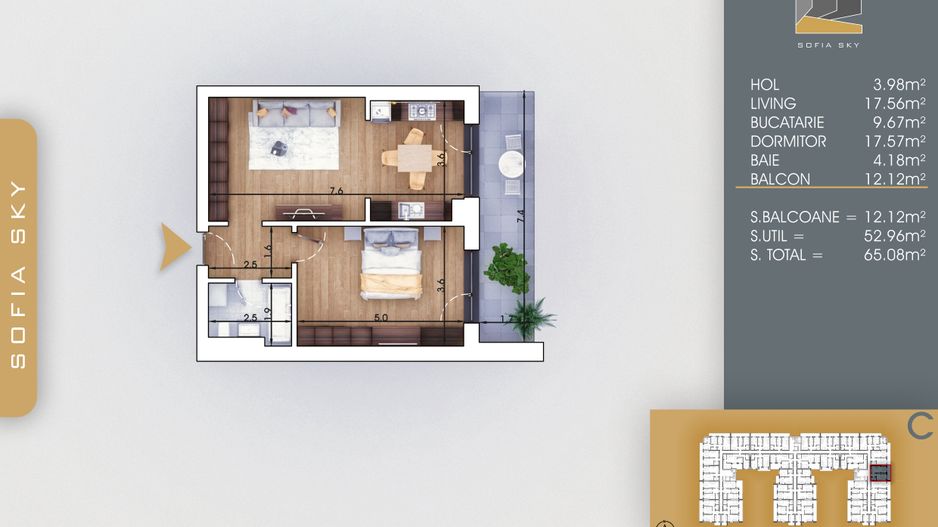 2 camere spatios centrala apartament 7 min Metrou N .Teclu - Schiță 1