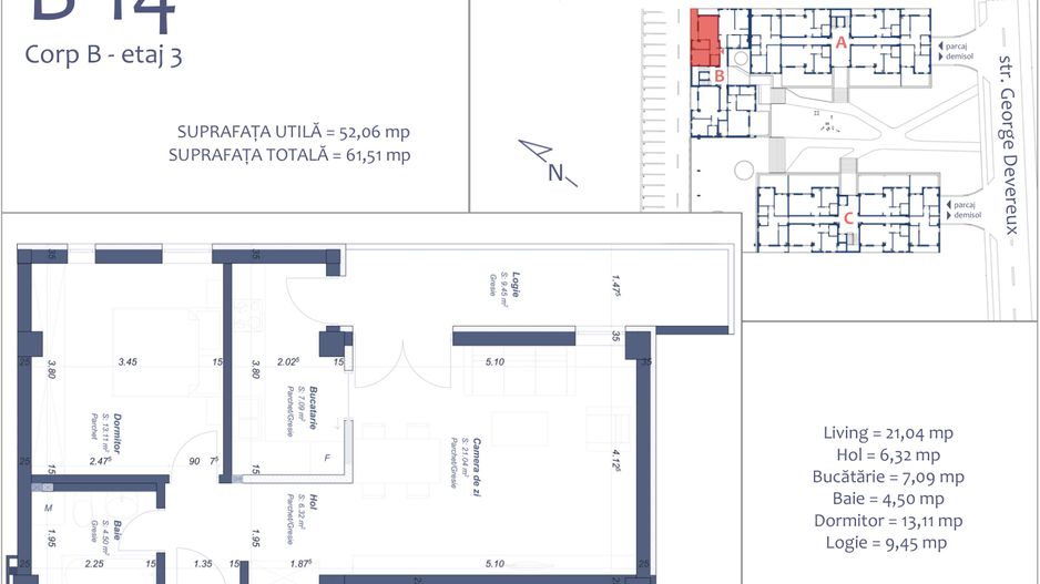 Apartament  2 cam-parcare subterana, British School - Schiță 13