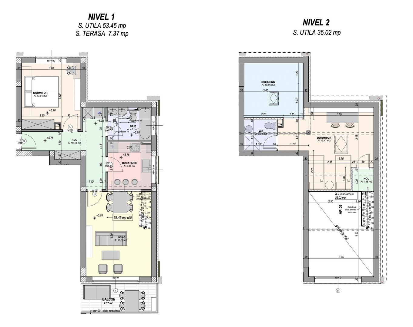Penthouse 3 camere, 2 băi, mobilat complet, dressing - întabulat - Poză 12