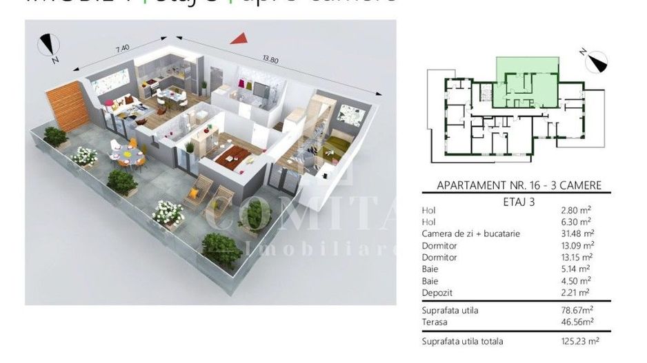 Apartament eficient compartimentat cu terasa generoasa - Poză 7
