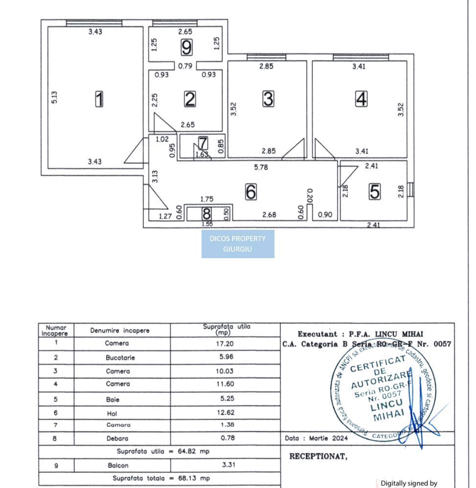 De Vânzare - Apartament 3 Camere, Strada Decebal - Schiță 2