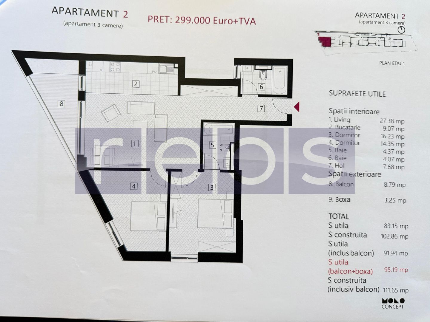DE VANZARE | APARTAMENT 3 CAMERE | ZONA EMINESCU - Poză 2