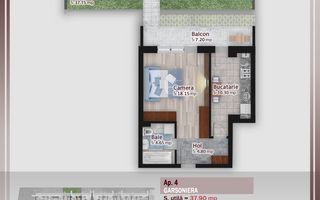 Garsoniera decomandata cu GRADINA PROPRIE 37mp, zona Pallady - Schiță 14