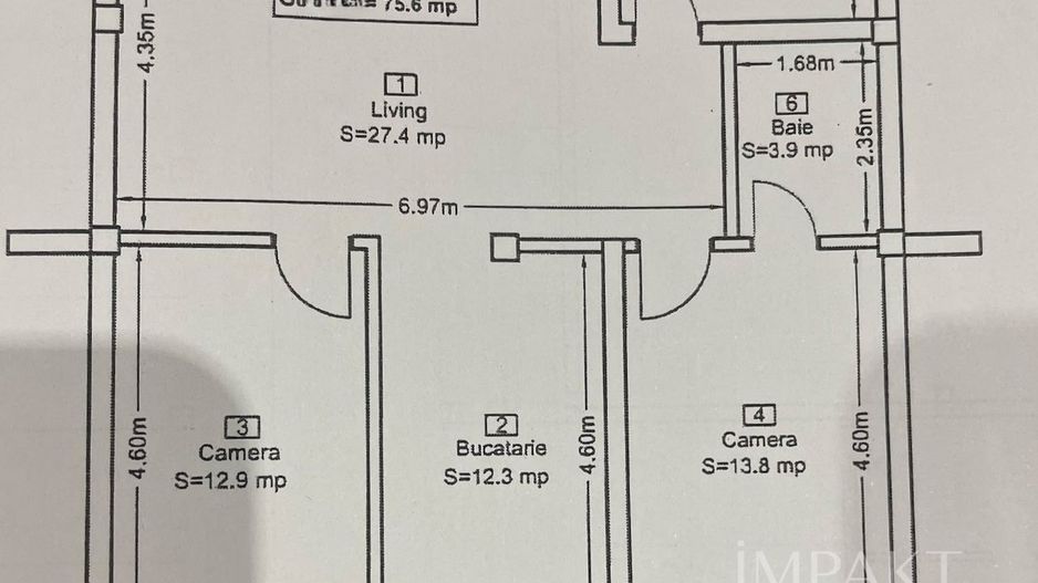 Apartament ultrafinisat cu 3 camere in zona Lidl - Schiță 10