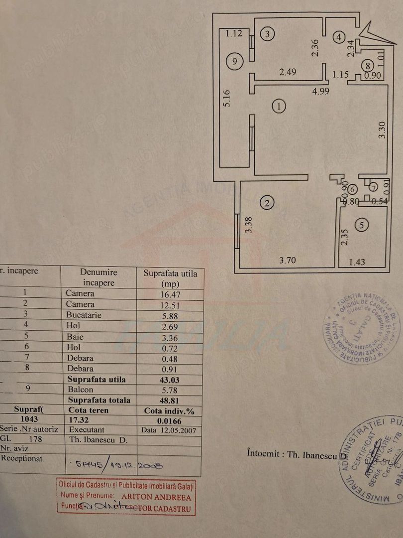 Apartament 2 camere de vânzare, 49 mp, Galati, Țiglina 2, etaj 3/4 - Poză 11