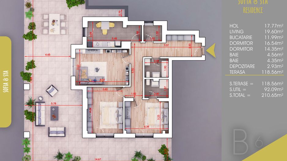 3 camere cu Terasa Parcare Bonus Titan-Pallady-M N Teclu - Schiță 1