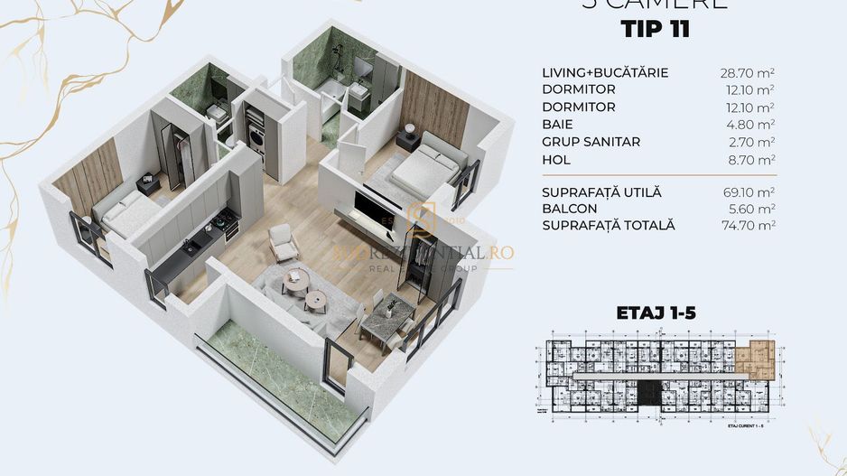 Apartament aproape de metrou Berceni - 3 camere, Popesti-Leordeni - Schiță 7
