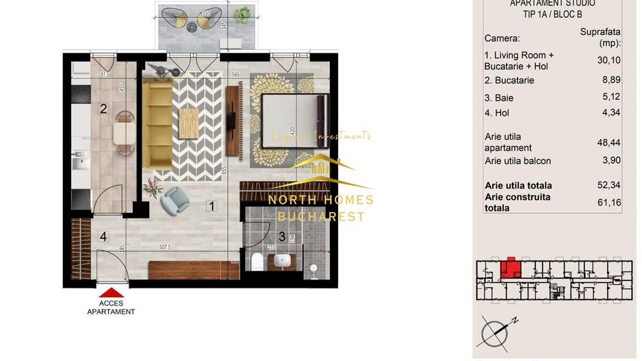 Garsoniera bloc nou, incalzire pardoseala - Metrou Sisesti, Comision 0 - Poză 5