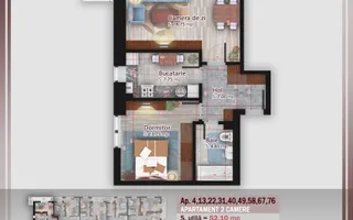 Ap 2 camere decomandat | Balcon 12 mp | Metrou Teclu 12 min - Schiță 15
