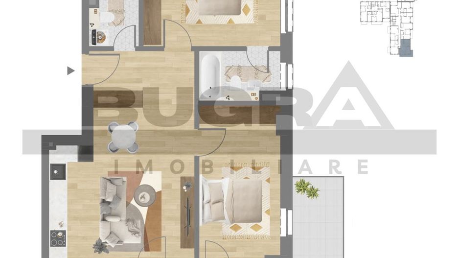 Apartament 3 camere, 72 mp, terasa, garaj, zona C. Coposu - Poză 1