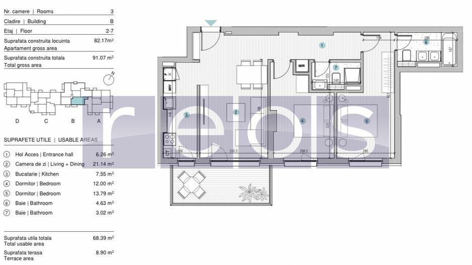 VANZARE APARTAMENT 3 CAMERE | STRAULESTI | 68MP | TERASA | COMPLEX NOU - Schiță 20