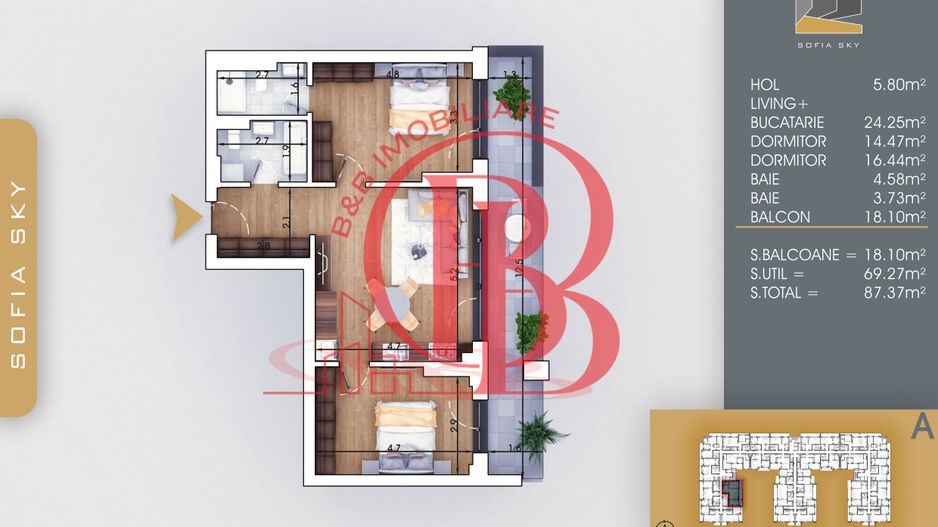7min Metrou N Teclu 3 camere Mutare Rapida Th. Pallady - Schiță 2