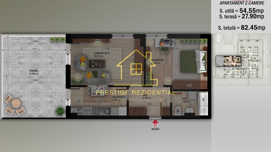 Ap 2 Camere cu terasa 28 Mp,Titan-Nicolae Grigorescu-Metrou - Schiță 2