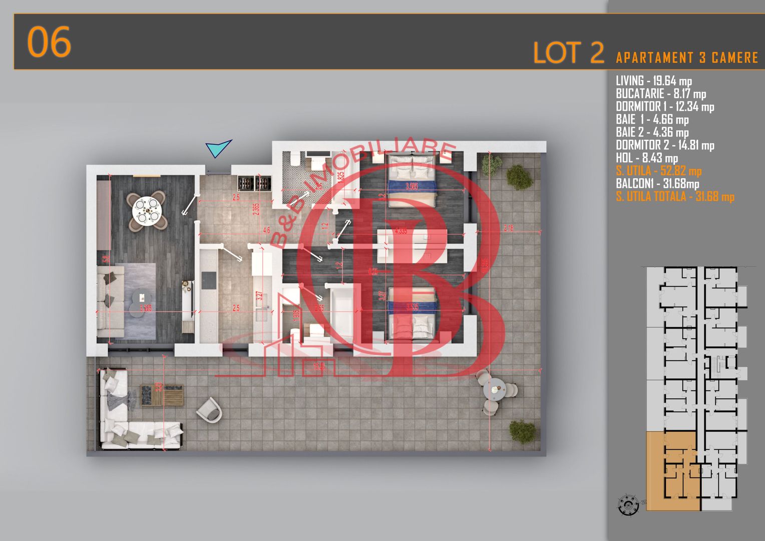 Apartament 3 camere cu Terasa Titan Th. Pallady-Sector 3 - Schiță 2