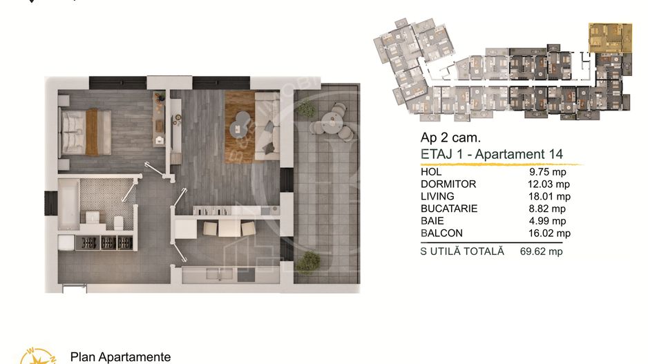 Apartament 2 camere modern Titan-Pallady Parcare Gratuita - Schiță 2