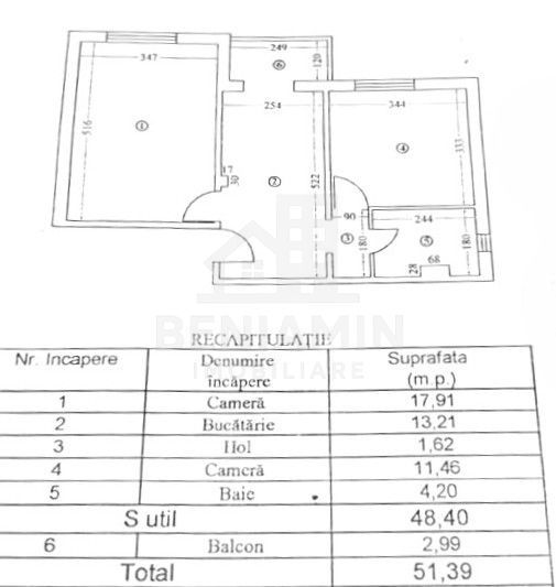 2 Camere decomandat etaj 1 49mp 1 Mai Centrala AC - Schiță 7