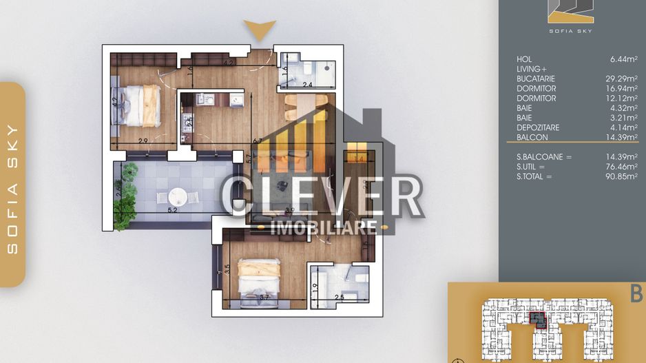 Apartament 3 camere Finalizat Pallady 700 m Metrou Teclu - Schiță 6