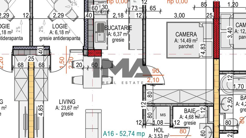 2 camere | 52,74 mp utili | Bucătărie separată | Terra Gardens - Schiță 1