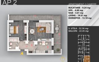 Oferta Lansare 2 camere bloc boutique  parcul Teilor - Schiță 1