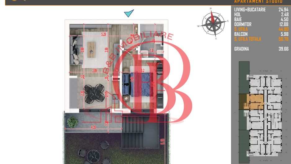 2 camere cu Gradina-Finalizat-Parcare Bonus-Th. Pallady - Schiță 14