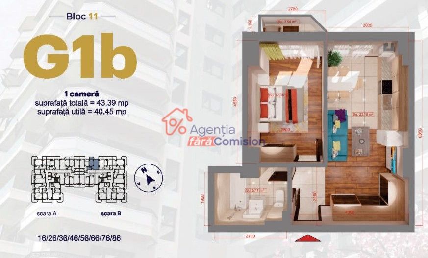 Apartament 1C, Copou, 43,4mp, 110000euro+TVA - Poză 5