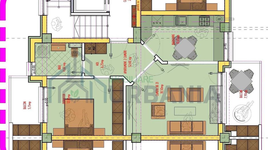 Apartament 2 camere decomandate, 66 mp, 2 balcoane și parcare, Ansamblul Sedes Apartamente Păcurari, Valea Lupului - Poză 1